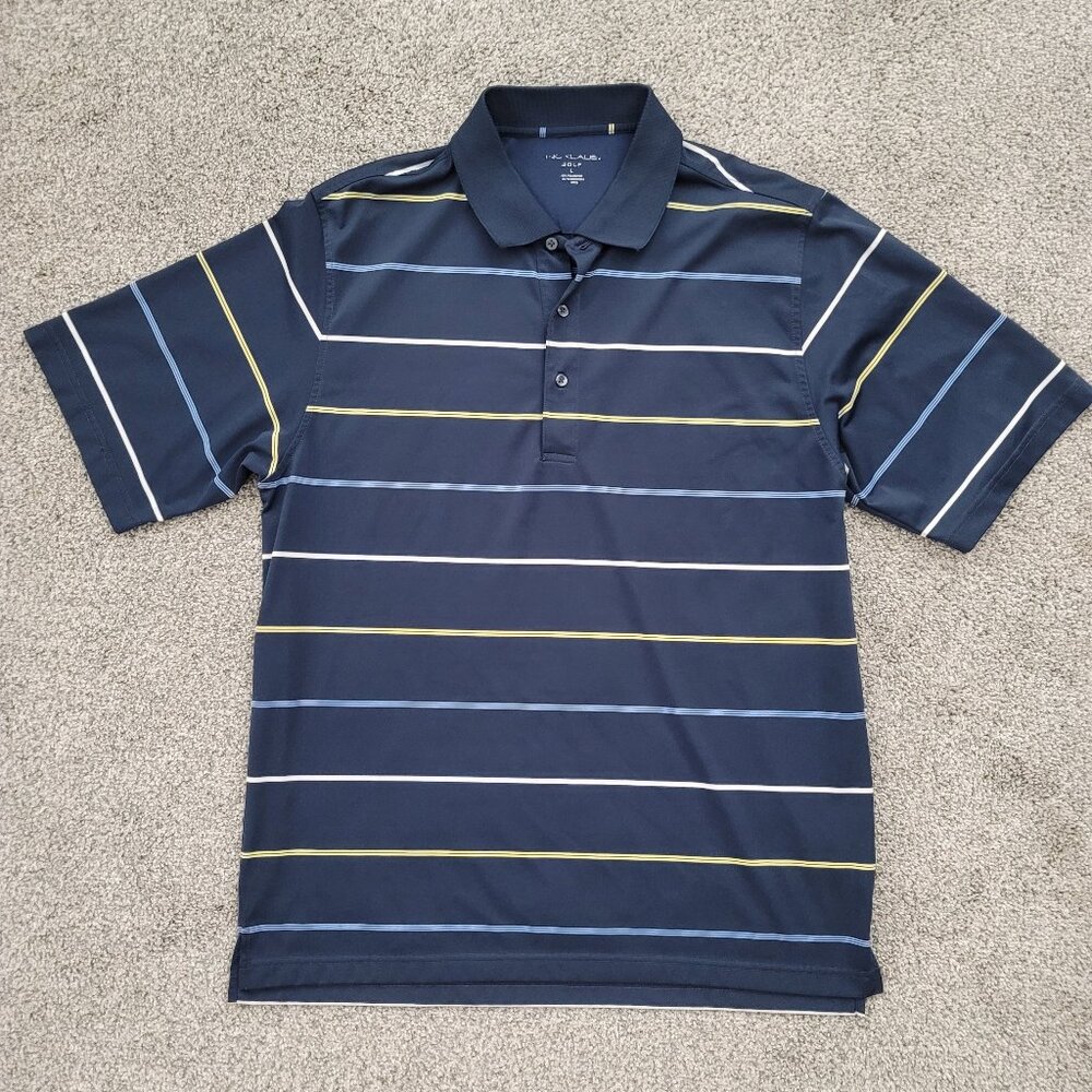 Men's Nicklaus Navy with Stripe Golf Shirt Large